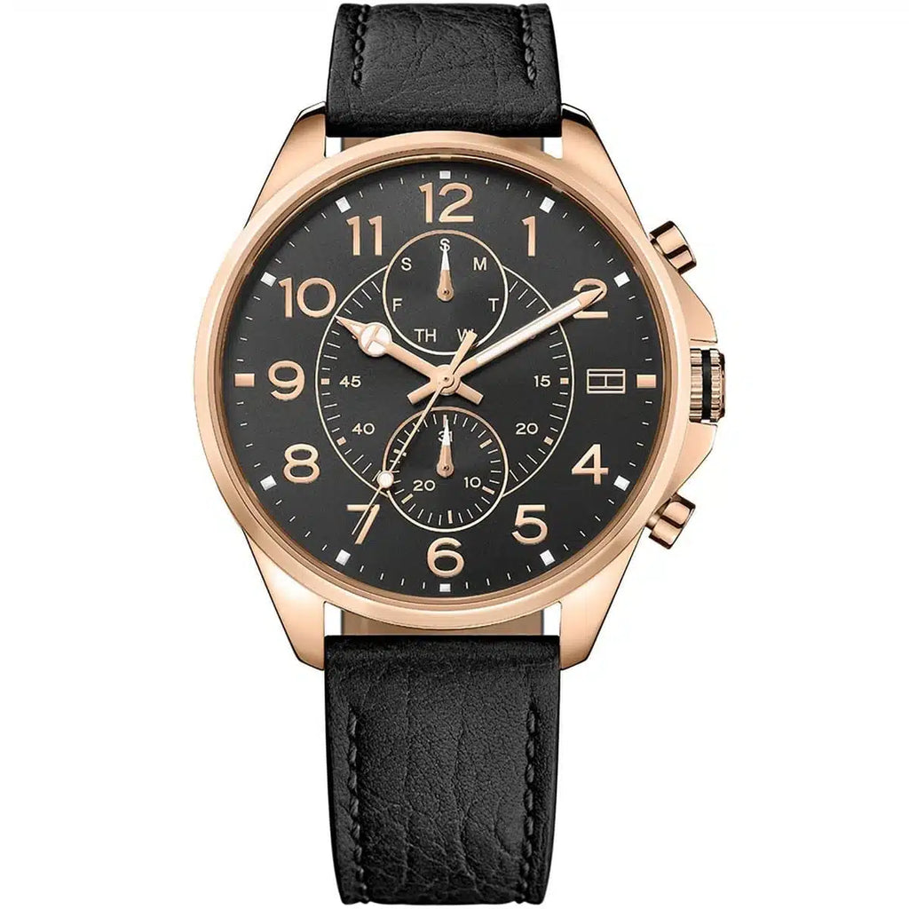 Tommy Hilfiger Men’s Analogue Quartz Black Leather Strap Black Dial 46mm Watch 1791273