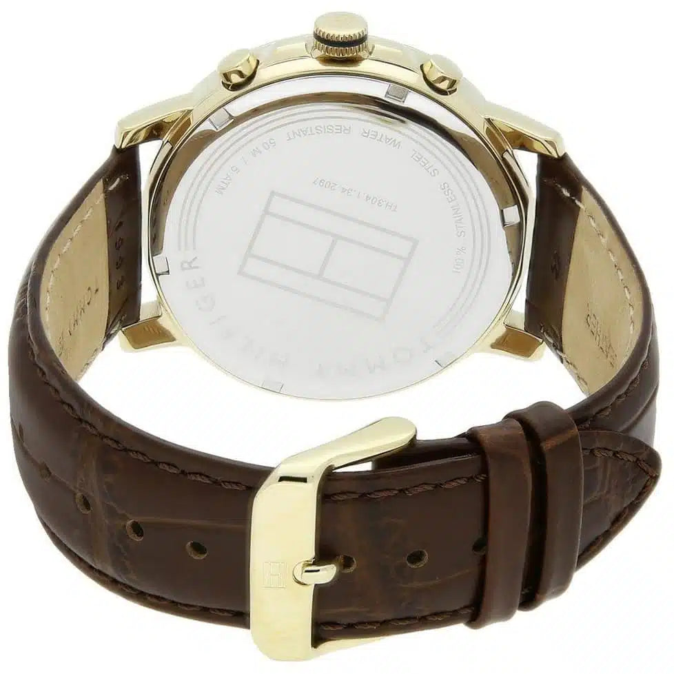 Tommy Hilfiger Men’s Quartz Gold-Tone Leather Strap 44mm Watch 1791291