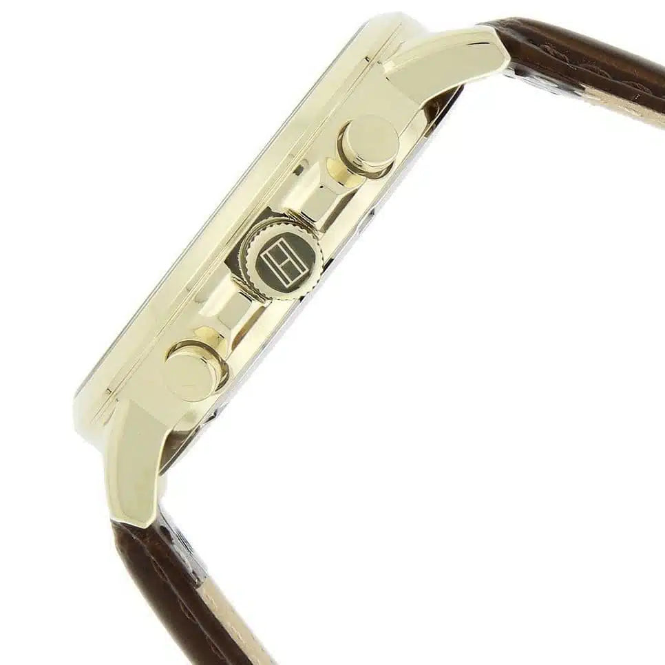 Tommy Hilfiger Men’s Quartz Gold-Tone Leather Strap 44mm Watch 1791291
