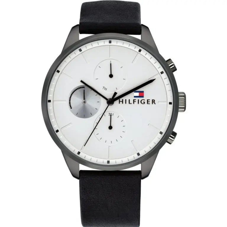 Tommy Hilfiger Men’s Quartz Leather Strap Silver Dial 44mm Watch 1791489