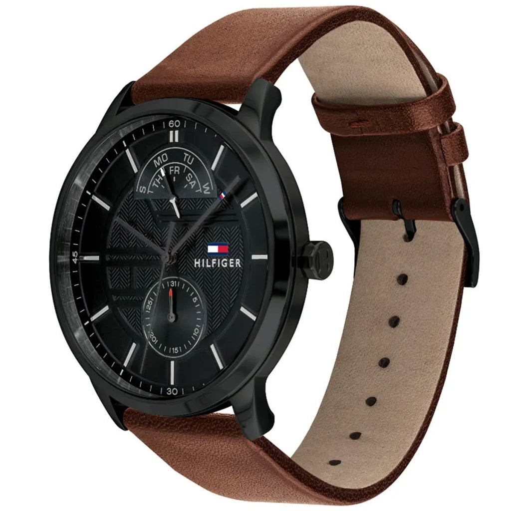 Tommy Hilfiger Men’s Quartz Leather Strap Black Dial 44mm Watch 1791604