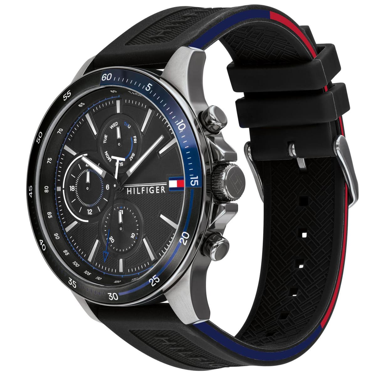 Tommy Hilfiger Men’s Quartz Silicone Strap Black Dial 46mm Watch 1791724