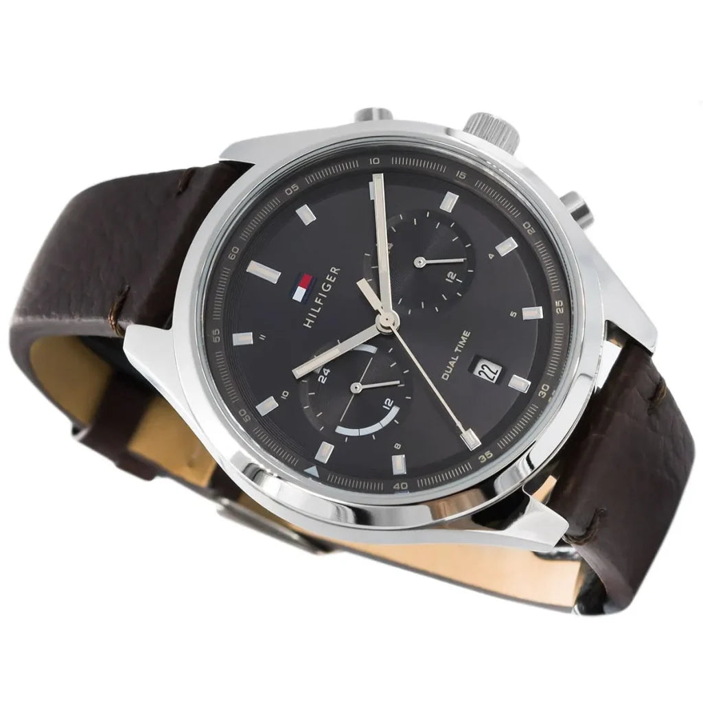 Tommy Hilfiger Men’s Quartz Leather Strap Grey Dial 44mm Watch 1791729