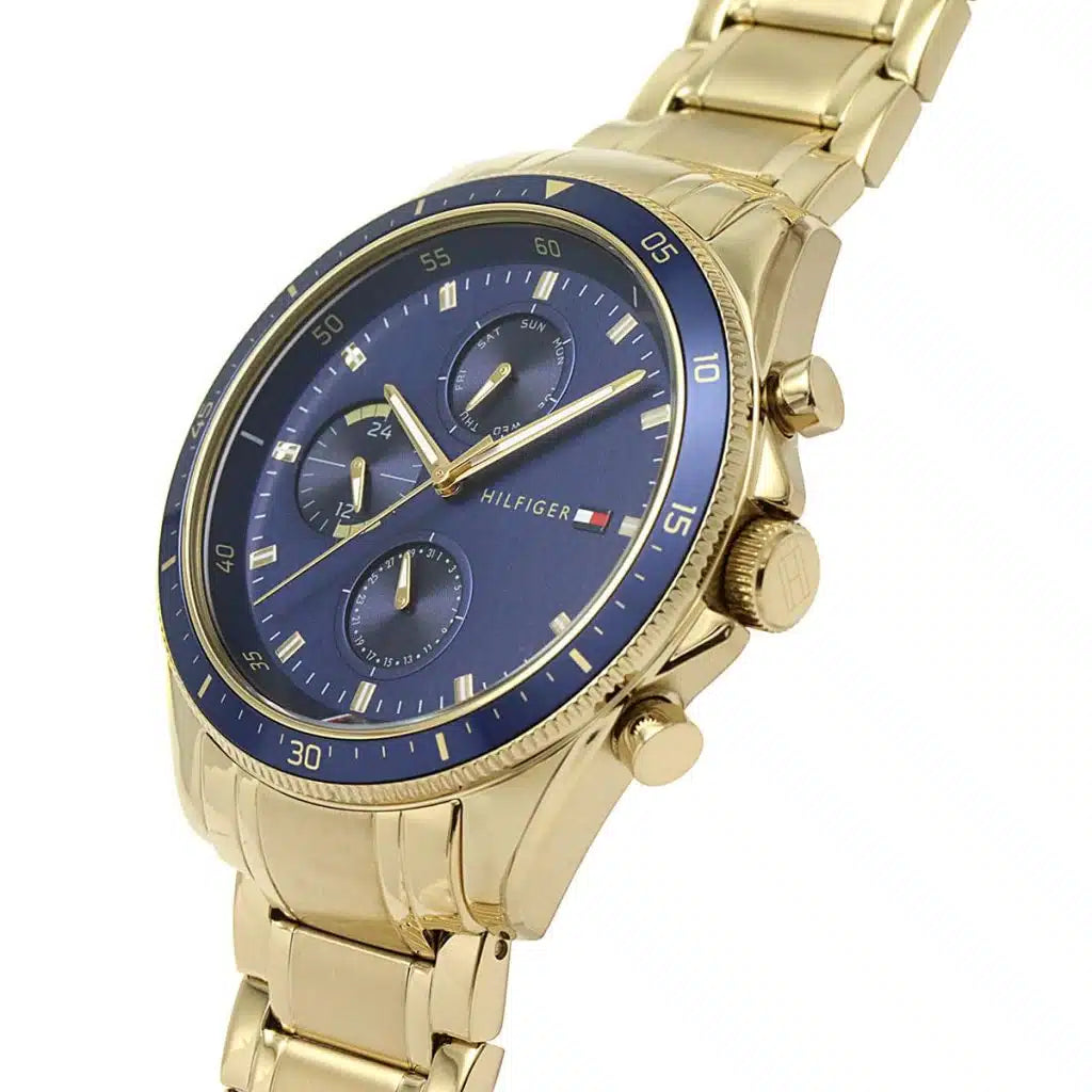 Tommy Hilfiger Men’s Quartz Gold Stainless Steel Blue Bezel Blue Dial 44mm Watch 1791834
