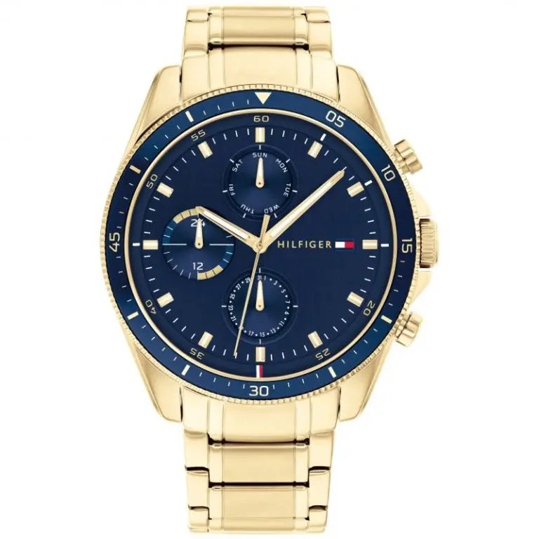 Tommy Hilfiger Men’s Quartz Gold Stainless Steel Blue Bezel Blue Dial 44mm Watch 1791834