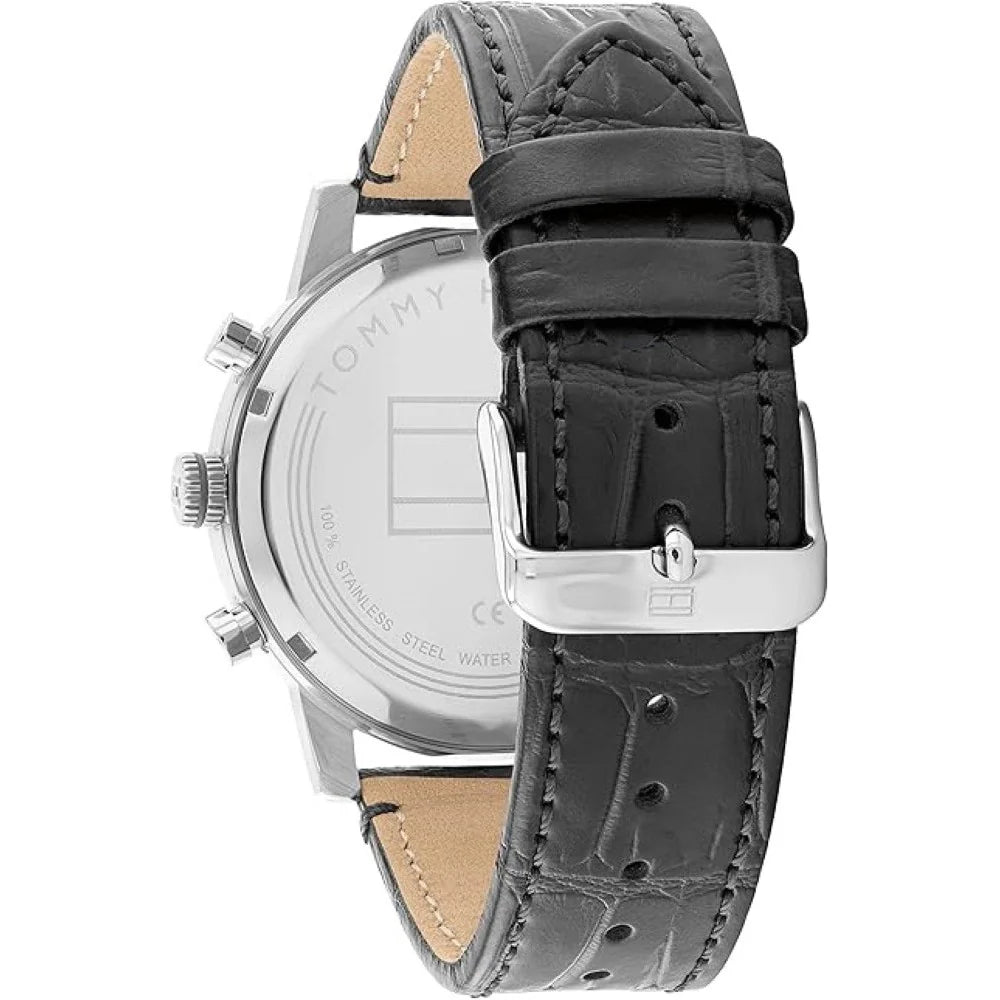 Tommy Hilfiger Men’s Quartz Black Leather Strap Grey Dial 44mm Watch 1791883