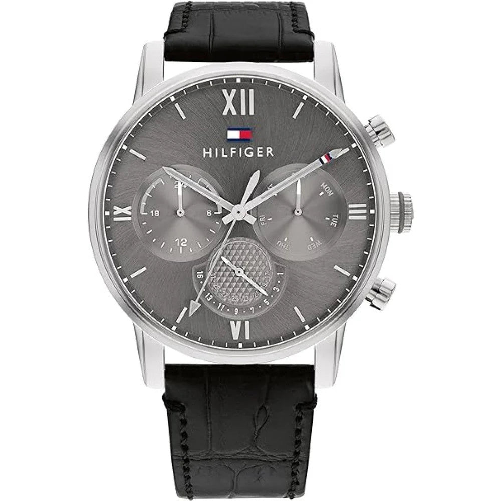Tommy Hilfiger Men’s Quartz Black Leather Strap Grey Dial 44mm Watch 1791883
