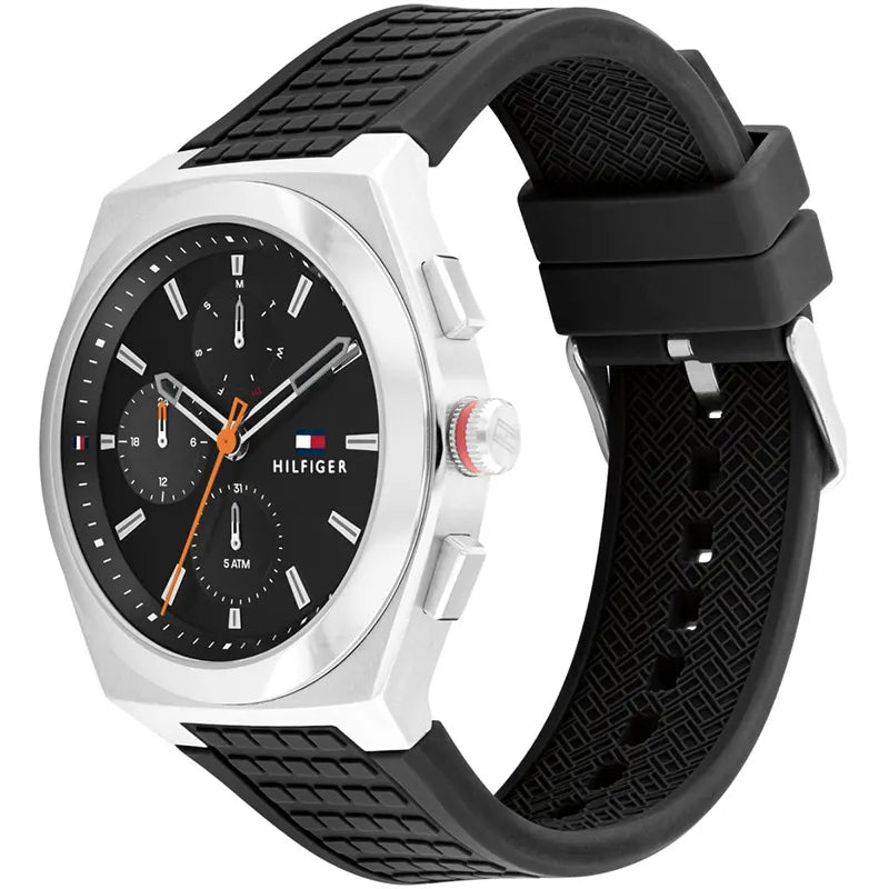 Tommy Hilfiger Men’s Quartz Black Silicone Strap Black Dial 44mm Watch 1791898