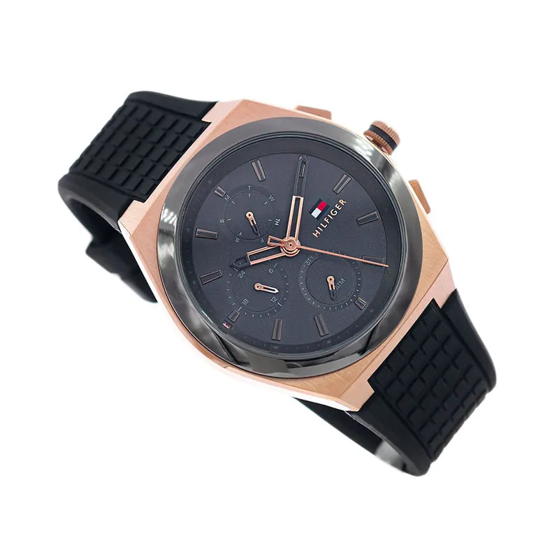 Tommy Hilfiger Men’s Quartz Black Silicone Strap Grey Dial 44mm Watch 1791931