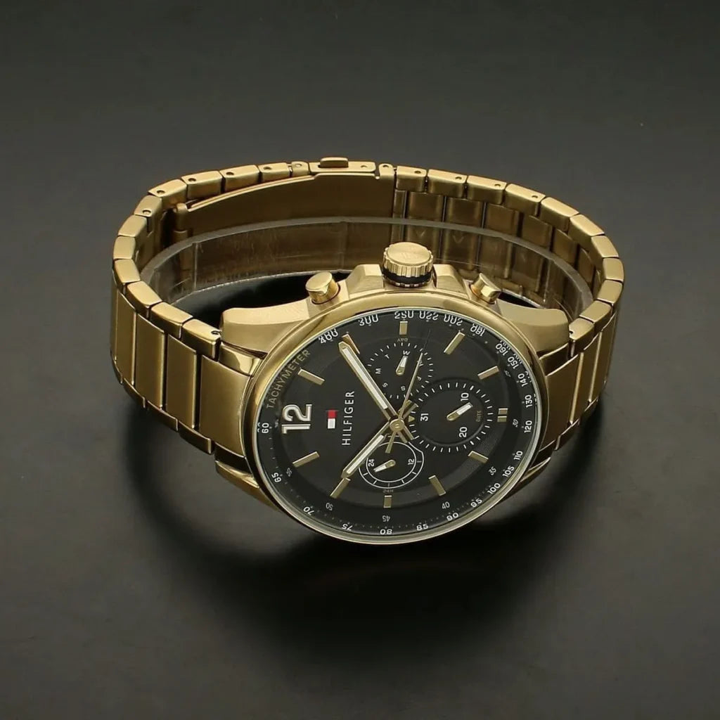 Tommy Hilfiger Men’s Quartz Gold Stainless Steel Black Dial 45mm Watch 1791974