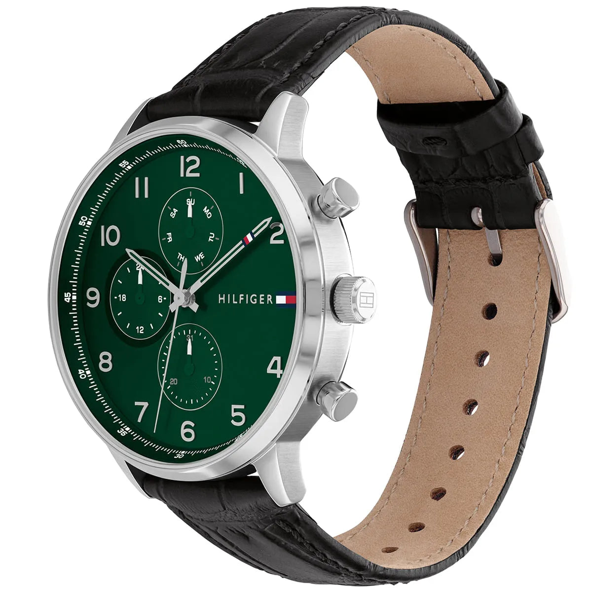 Tommy Hilfiger Men’s Quartz Black Leather Strap Green Dial 44mm Watch 1791985