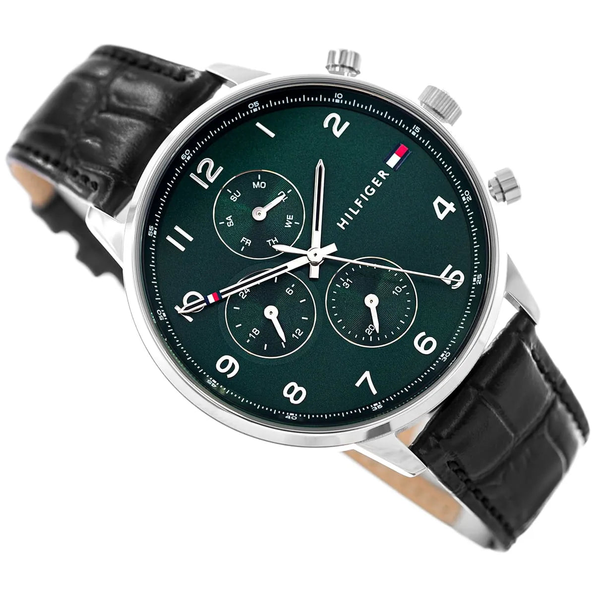 Tommy Hilfiger Men’s Quartz Black Leather Strap Green Dial 44mm Watch 1791985
