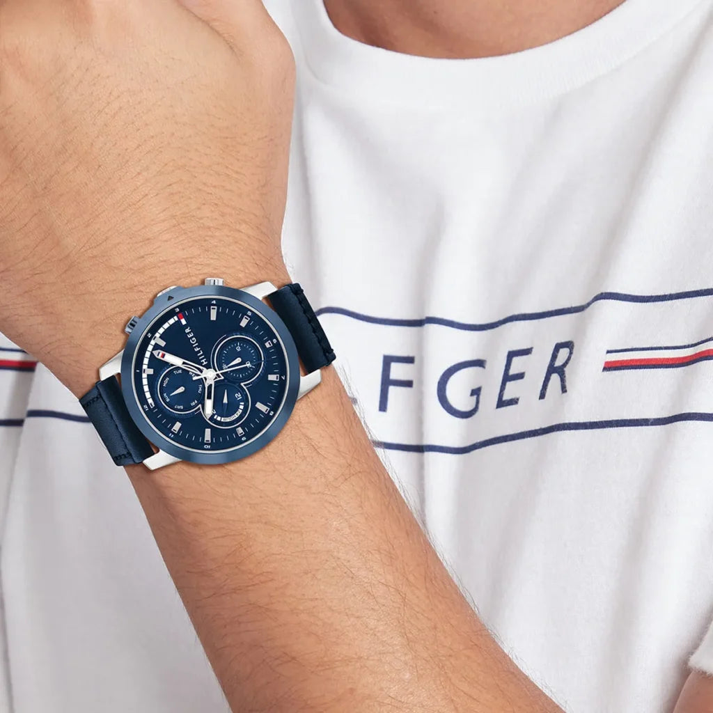 Tommy Hilfiger Men’s Quartz Blue Leather Strap Blue Dial 46mm Watch 1792051