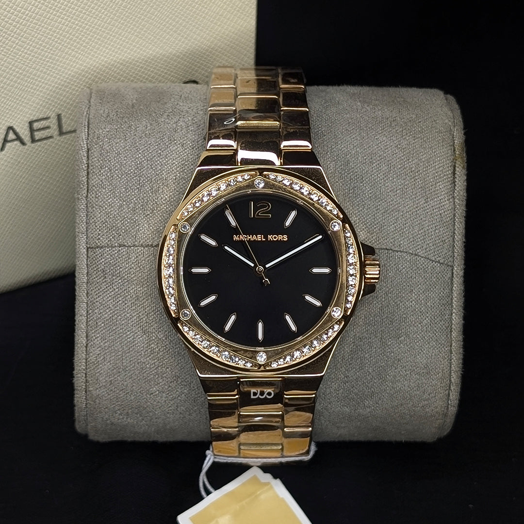 Michael Kors Women’s Quartz Rose Gold Stainless Steel Black Dial 37mm Watch MK7233