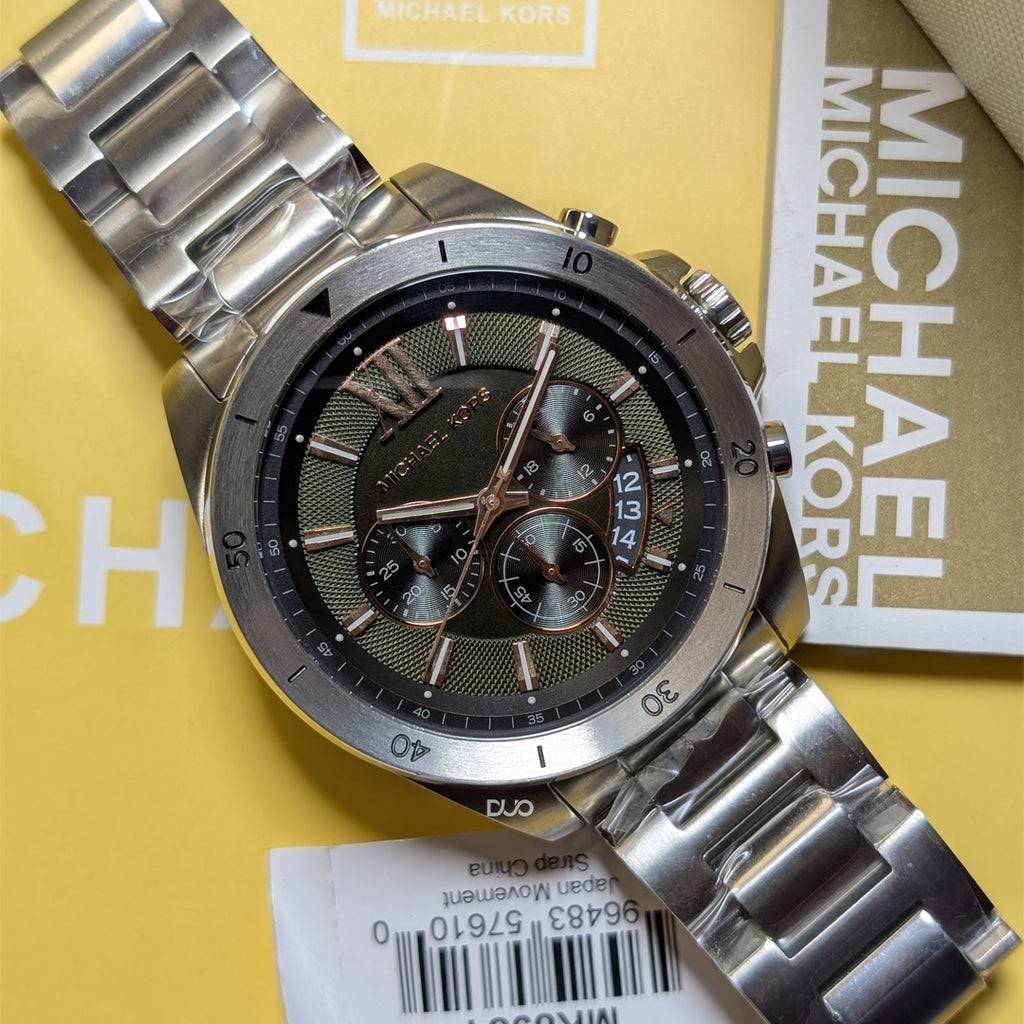 Michael Kors Men’s Quartz Silver Stainless Steel Green Dial 45mm Watch MK8984