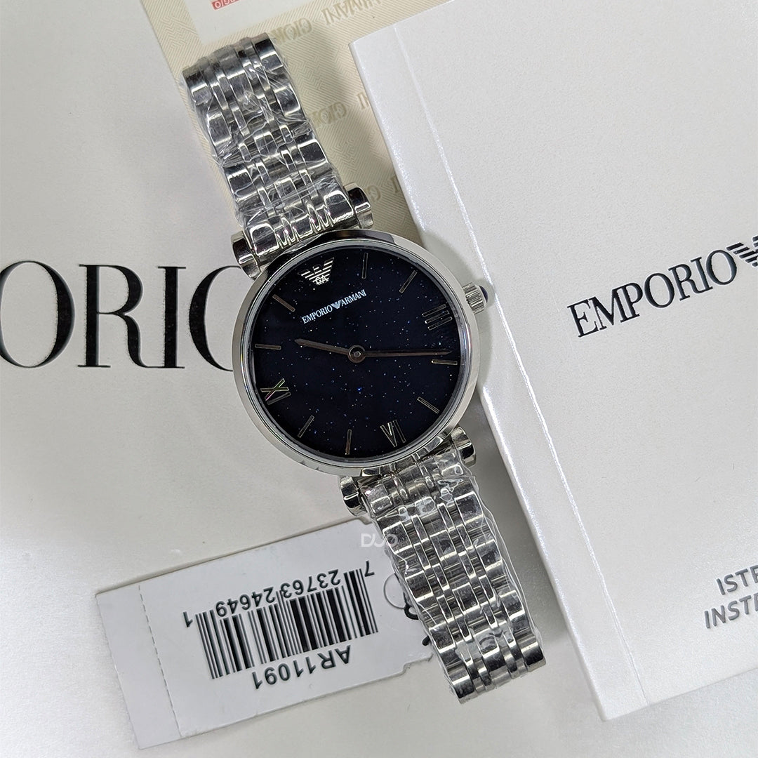 Emporio Armani Women’s Analog Stainless Steel Dark Blue Dial 32mm Watch AR11091