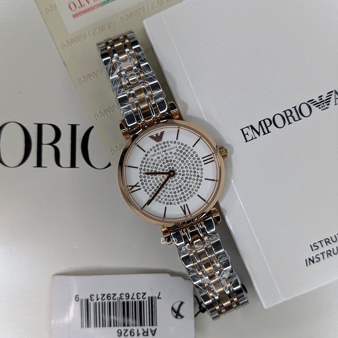 EMPORIO ARMANI Retro Two-tone Stainless Steel White Dial Quartz Watch for Women- EMPORIO ARMANI AR1926