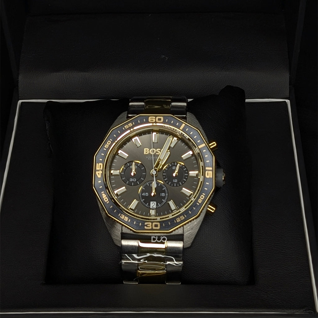 Hugo Boss Men’s Quartz Two Tone Stainless Steel Grey Dial 44mm Watch 1513974