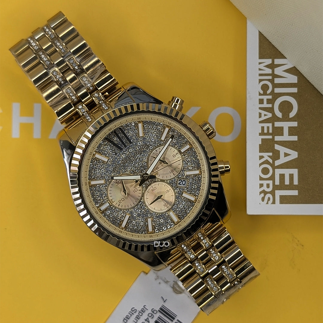 Michael Kors Men’s Lexington Chronograph Stainless Steel Gold Dial 44mm Watch MK8579