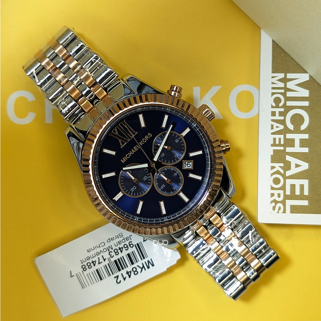 Michael Kors Men’s Quartz Lexington Chronograph Two-tone Stainless Steel Blue Dial 45mm Watch MK8412