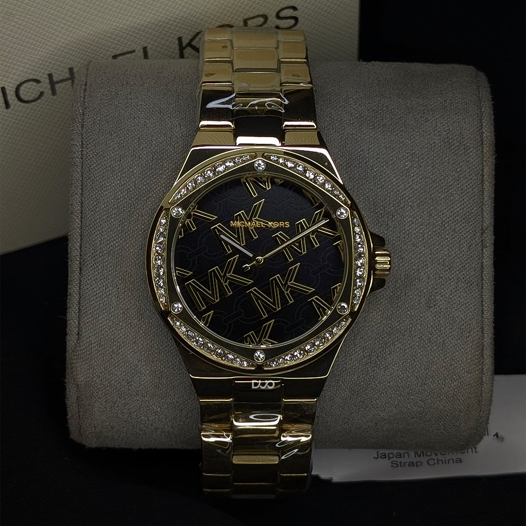 Michael Kors Women’s Quartz Gold Stainless Steel Black Dial 37mm Watch MK7404