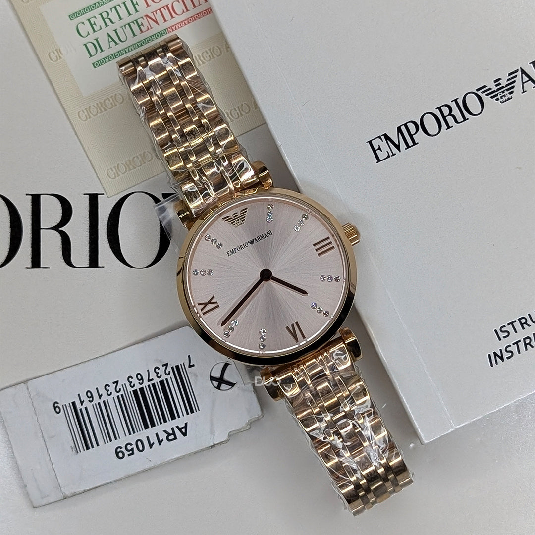 Emporio Armani Women’s Analog Stainless Steel Rose Gold Dial 32mm Watch AR11059