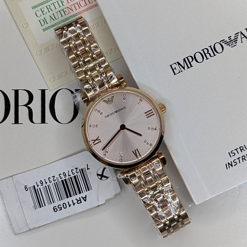 Emporio Armani Women’s Analog Stainless Steel Rose Gold Dial 32mm Watch AR11059
