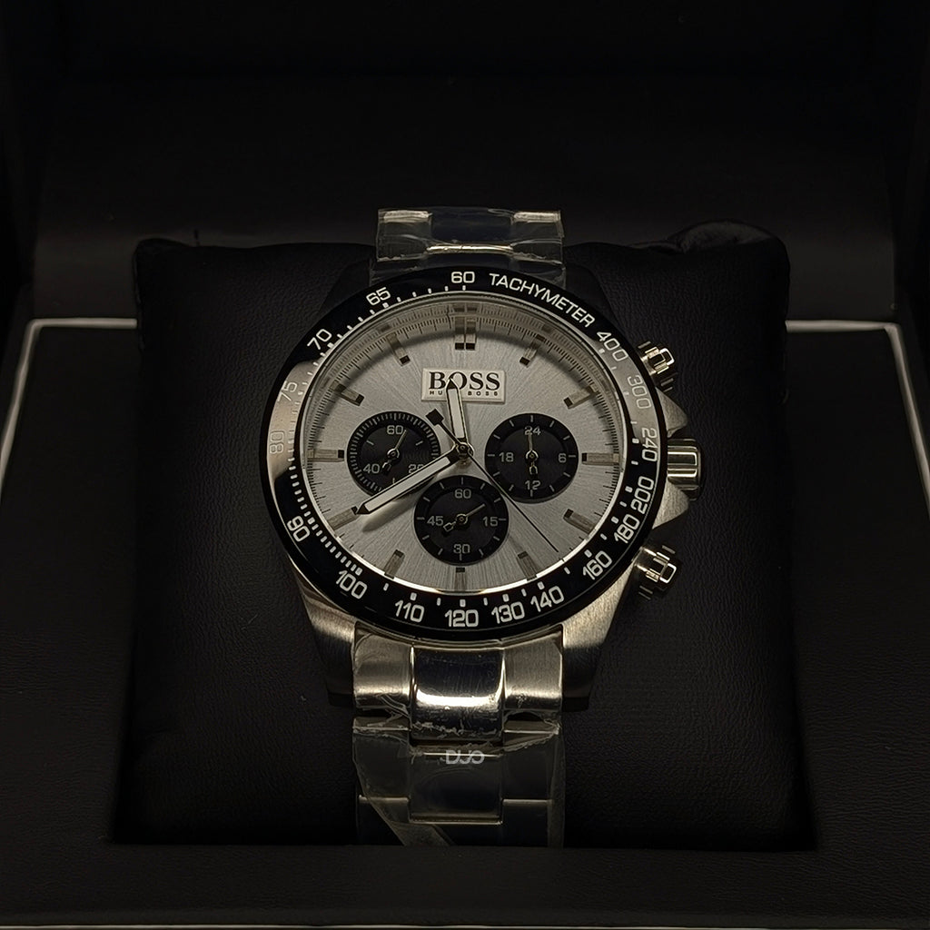Hugo Boss Men’s Chronograph Quartz Stainless Steel Silver Dial 45mm Watch 1512964