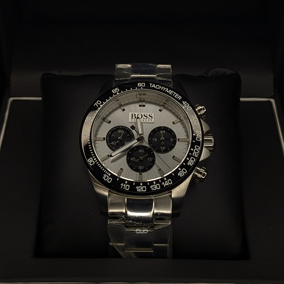 Hugo Boss Men’s Chronograph Quartz Stainless Steel Silver Dial 45mm Watch 1512964