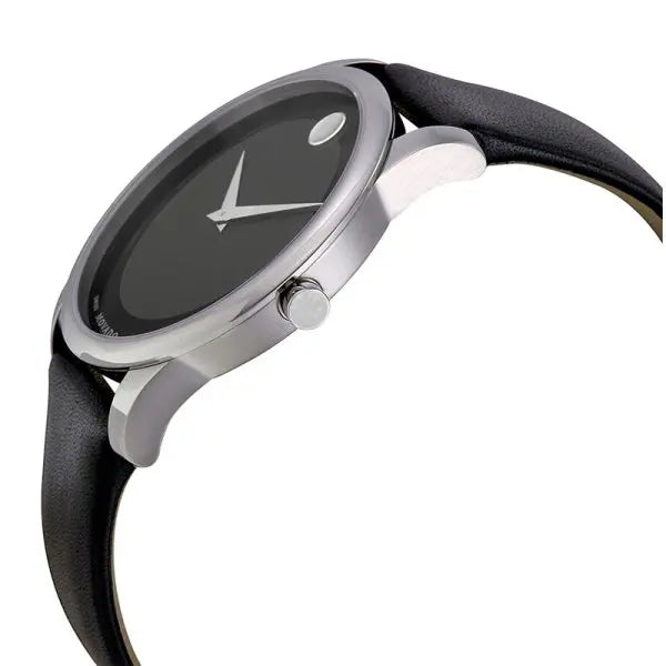 Movado Men’s Swiss Made Quartz Black Leather Strap Black Dial 40mm Watch 606502