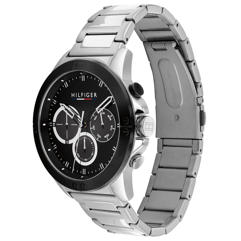 Tommy Hilfiger Men’s Quartz Silver Stainless Steel Black Dial 46mm Watch 1791890
