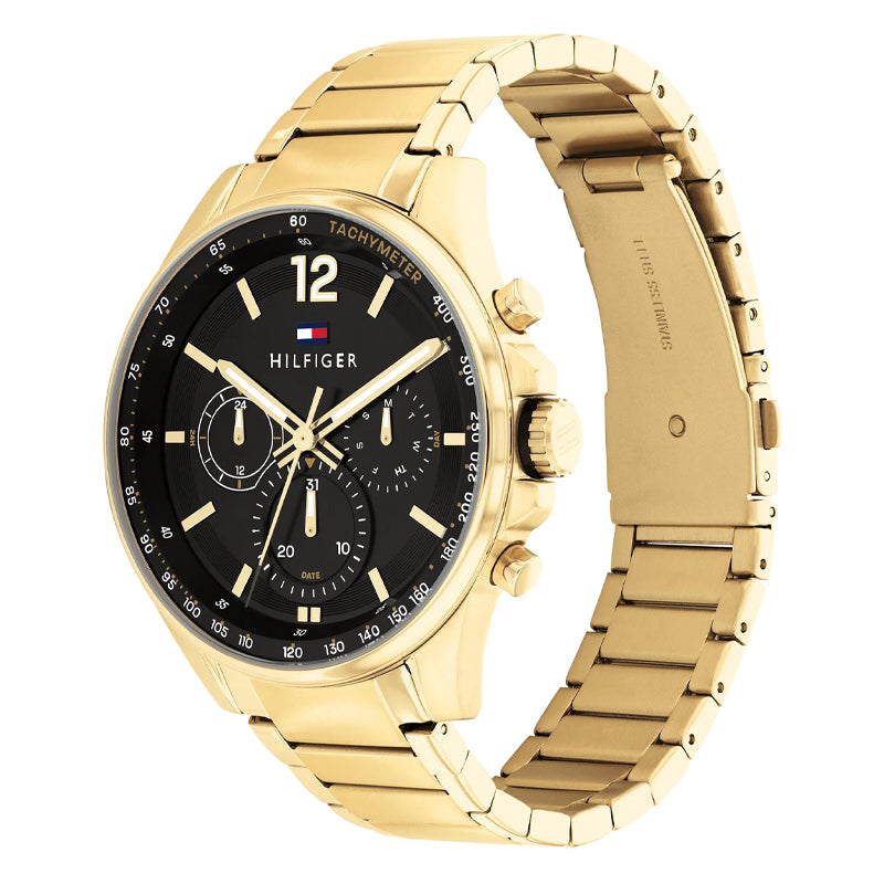 Tommy Hilfiger Men’s Quartz Gold Stainless Steel Black Dial 45mm Watch 1791974