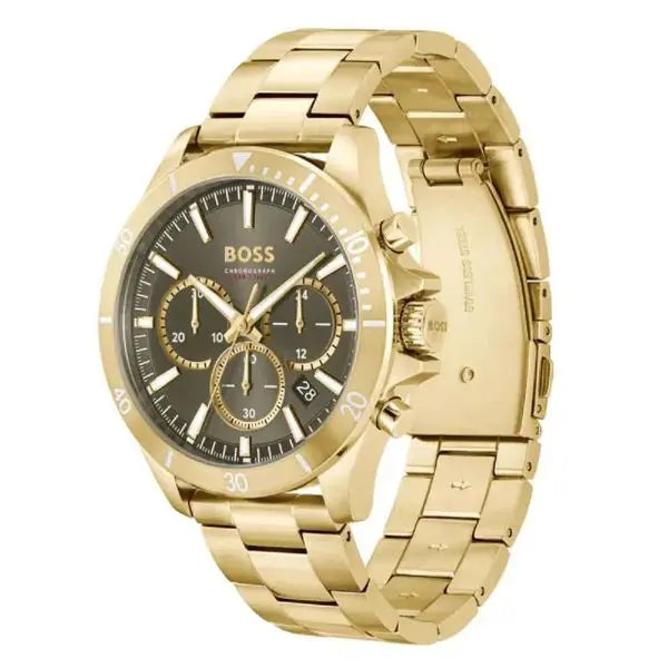 Hugo Boss Men’s Quartz Gold Stainless Steel Olive Green Dial 45mm Watch 1514059
