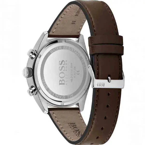 Hugo Boss Men’s Quartz Leather Strap Gray Dial 44mm Watch 1513815