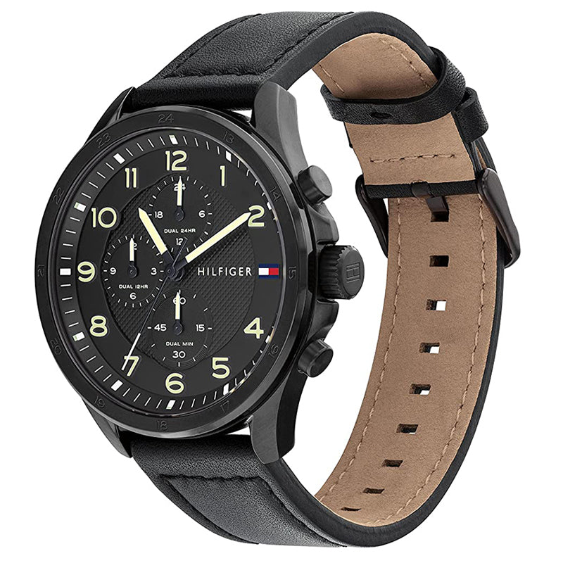 Tommy Hilfiger Men’s Quartz Black Leather Strap Black Dial 45mm Watch 1792004