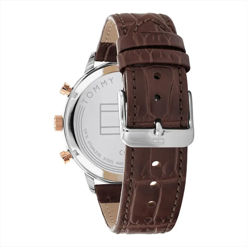 Tommy Hilfiger Men’s Quartz Brown Leather Strap Blue Dial 44mm Watch 1791987