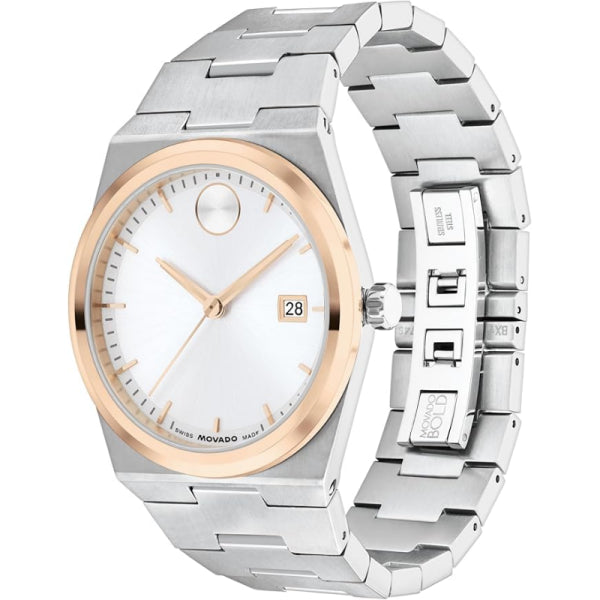 Movado Men’s Quartz Swiss Made Silver Stainless Steel White Dial 40mm Watch 3600972
