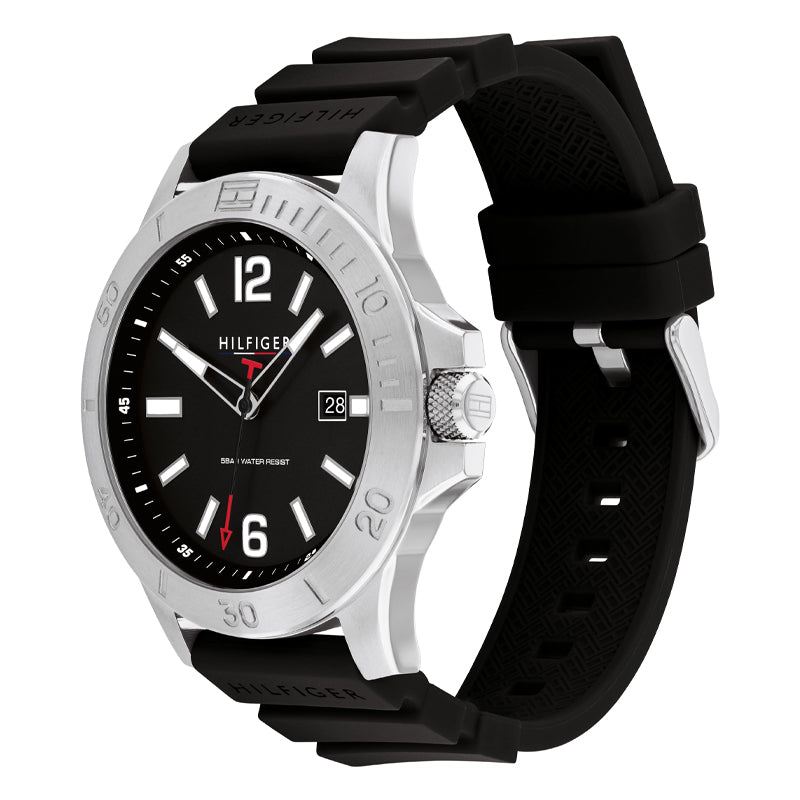 Tommy Hilfiger Men’s Quartz Black Silicone Strap Black Dial 46mm Watch 1710539