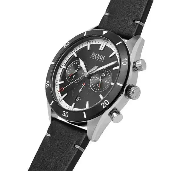 Hugo Boss Men’s Quartz Leather Strap Black Dial 44mm Watch 1513864
