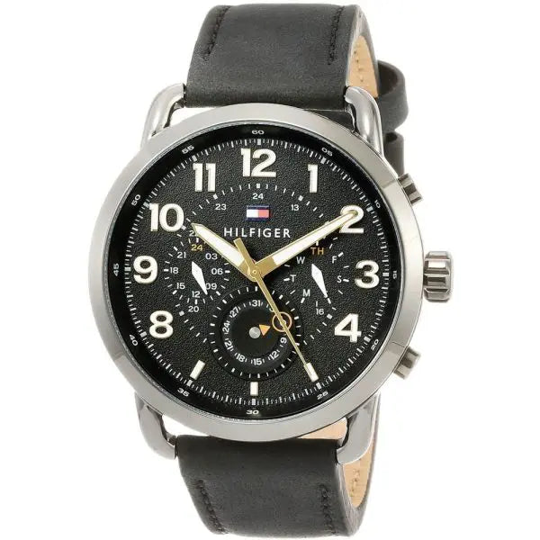 Tommy Hilfiger Men’s Quartz Leather Strap Black Dial 46mm Watch 1791426