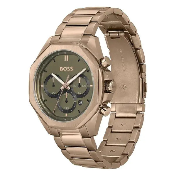 Hugo Boss Men’s Quartz Rose Gold Stainless Steel Green Dial 43mm Watch 1514019