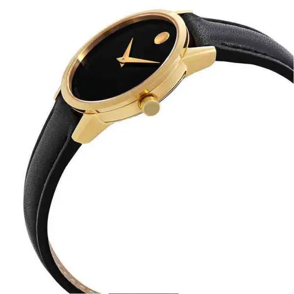Movado Women’s Quartz Swiss Made Leather Strap Black Dial 28mm Watch 607275