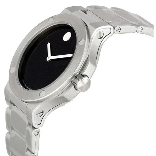 Movado Women’s Quartz Swiss Made Silver Stainless Steel Black Dial 35mm Watch 606292