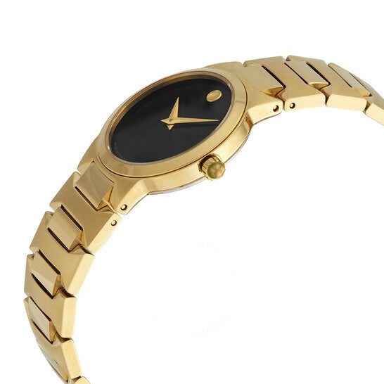 Movado Women’s Quartz Swiss Made Gold Stainless Steel Black Dial 26mm Watch 607297