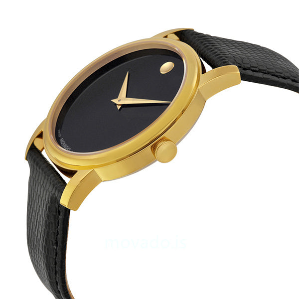 Movado Men’s Quartz Swiss Made Leather Strap Black Dial 38mm Watch 2100005
