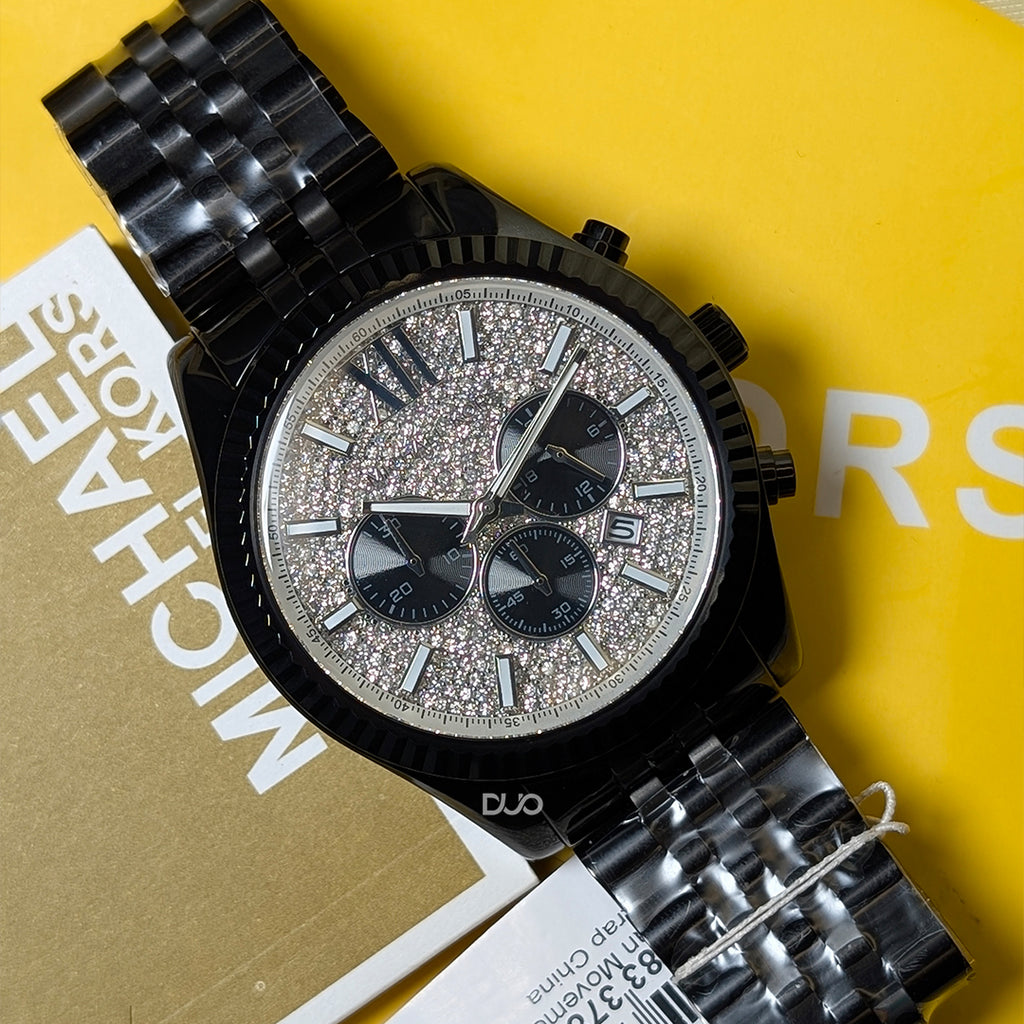 Michael Kors Men’s Quartz Lexington Chronograph Black Stainless Steel Silver Dial 45mm Watch MK8605