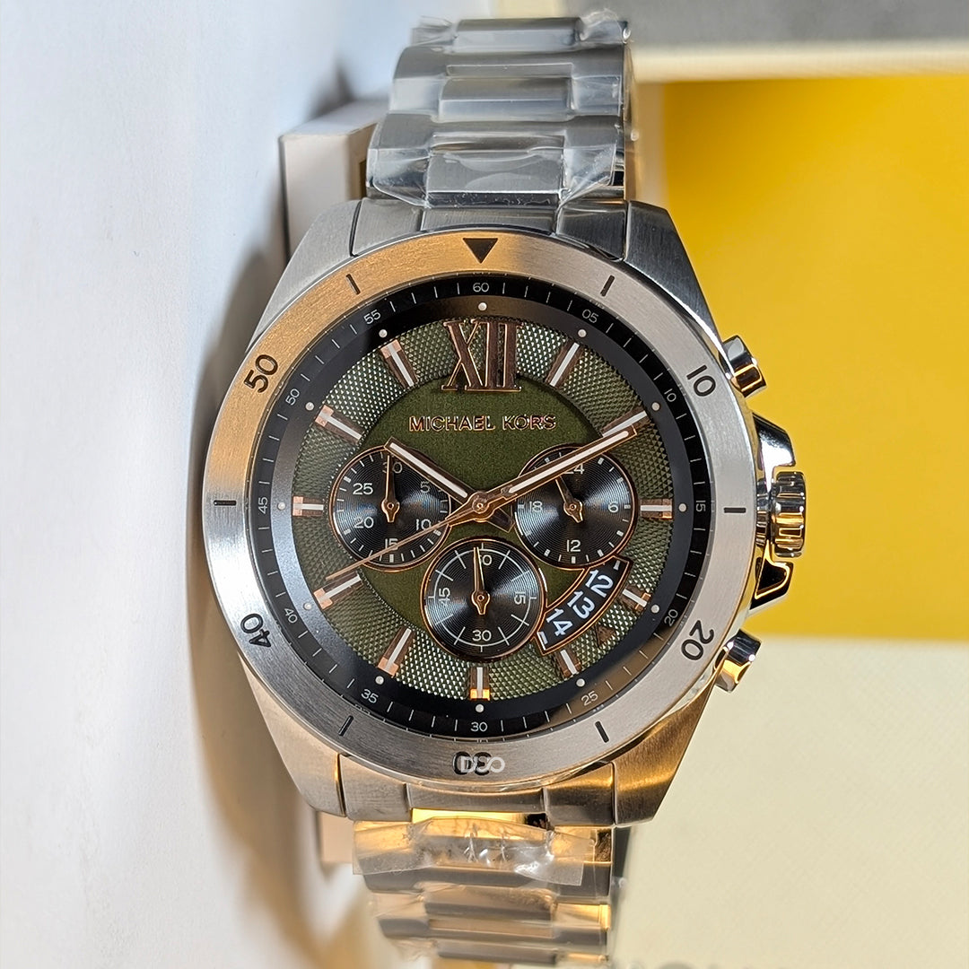 Michael Kors Men’s Quartz Silver Stainless Steel Green Dial 45mm Watch MK8984