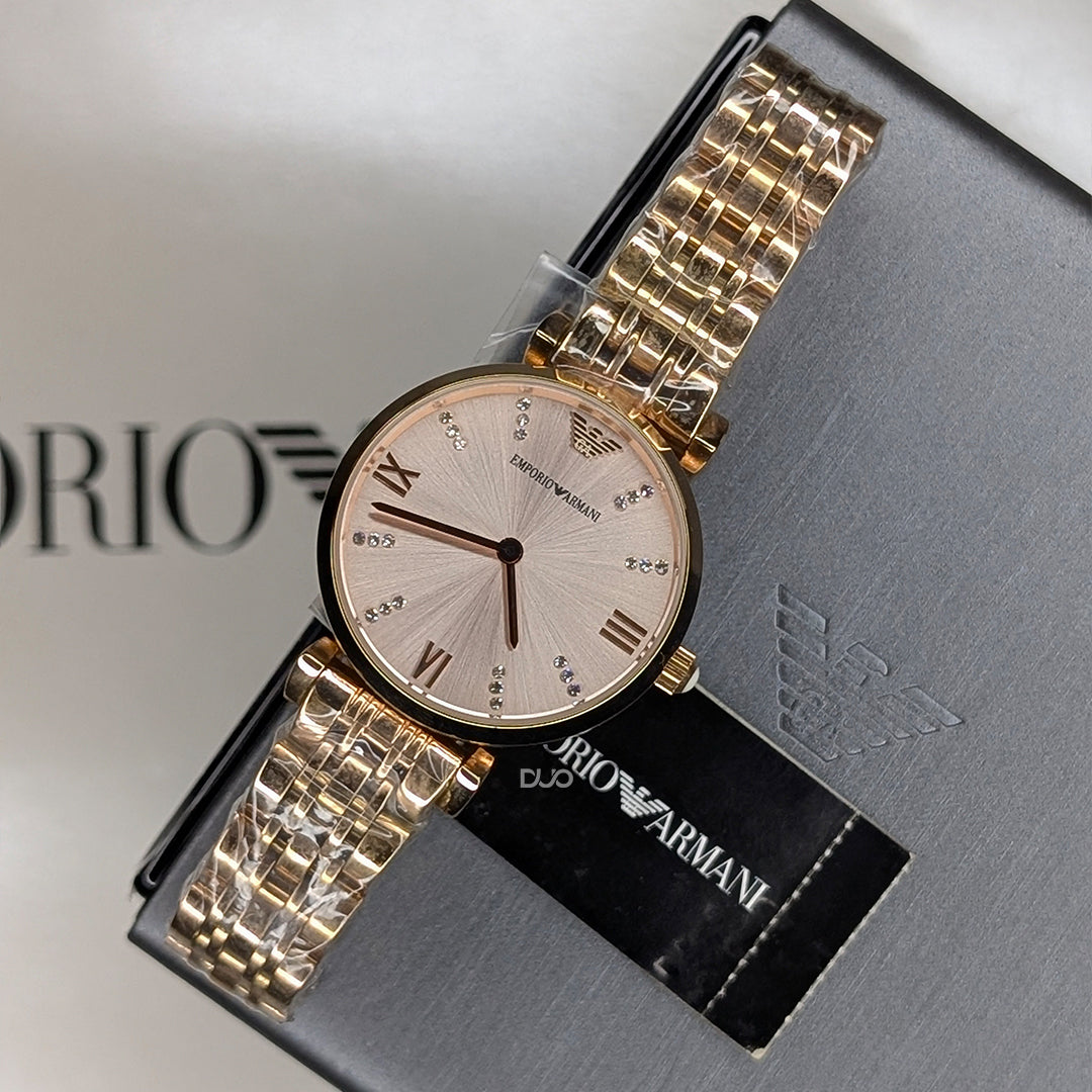 Emporio Armani Women’s Analog Stainless Steel Rose Gold Dial 32mm Watch AR11059