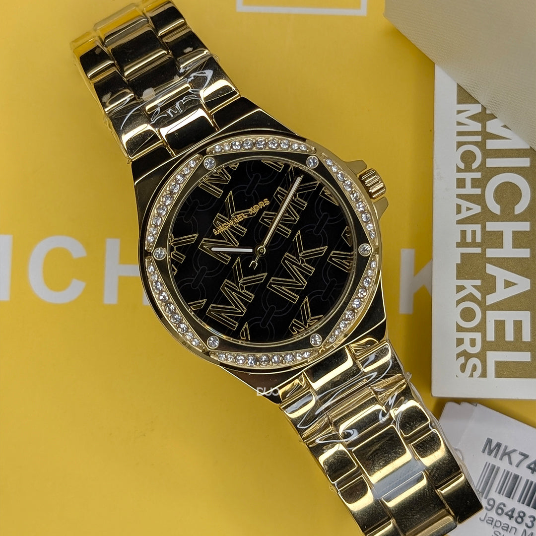 Michael Kors Women’s Quartz Gold Stainless Steel Black Dial 37mm Watch MK7404