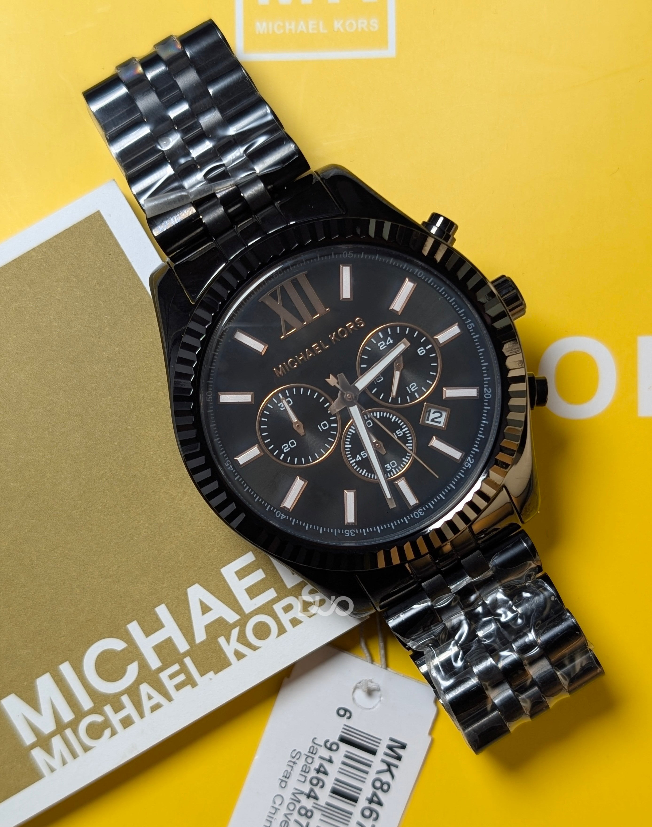 Michael Kors Men’s Lexington Chronograph Stainless Steel Black Dial 45mm Watch MK8467